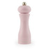 Pink pepper mill with rounded top and gold knob, shown upright on white background