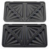 Set of two black non-stick sandwich toaster plates with four triangular sections each.