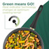 Non-stick frying pan with heat indicator and stir-fry, handle glows green at cooking temperature