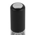 Black electric salt or pepper mill with chrome top, Salter brand, upright view