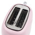 Pink two-slot toaster, top view showing empty slots and chrome trim