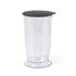 Clear measuring jug with black lid, shown upright on white background