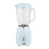 Pale blue electric blender with glass jug, front view