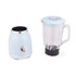 Pale blue electric blender base and glass jug with lid, shown separately