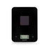 Black digital kitchen scale with solar panel and LCD display, top-down view