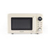 Cream microwave oven with dial controls and digital display, front view.