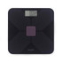 Black digital bathroom scale with solar panel, top-down view