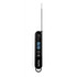 Black digital food thermometer with metal probe, display reads 70.5°C, Salter branding
