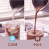 Cold and hot drink options shown being poured into glasses