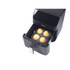 Black air fryer with four baked cupcakes in tray, product showing food capacity