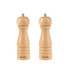Pair of natural wood salt and pepper mills with round tops, Salter branding