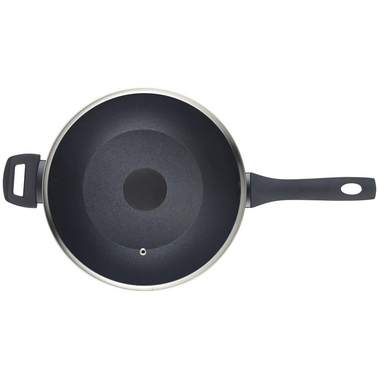 28 cm Thermo Collar Non-Stick Wok with Tempered Glass Lid Salter BW11633SA 5054061435931