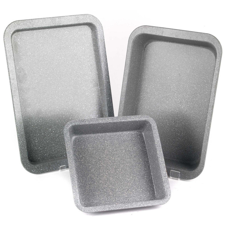 Grey Marblestone 3-Piece Non-Stick Oven Tray Set 