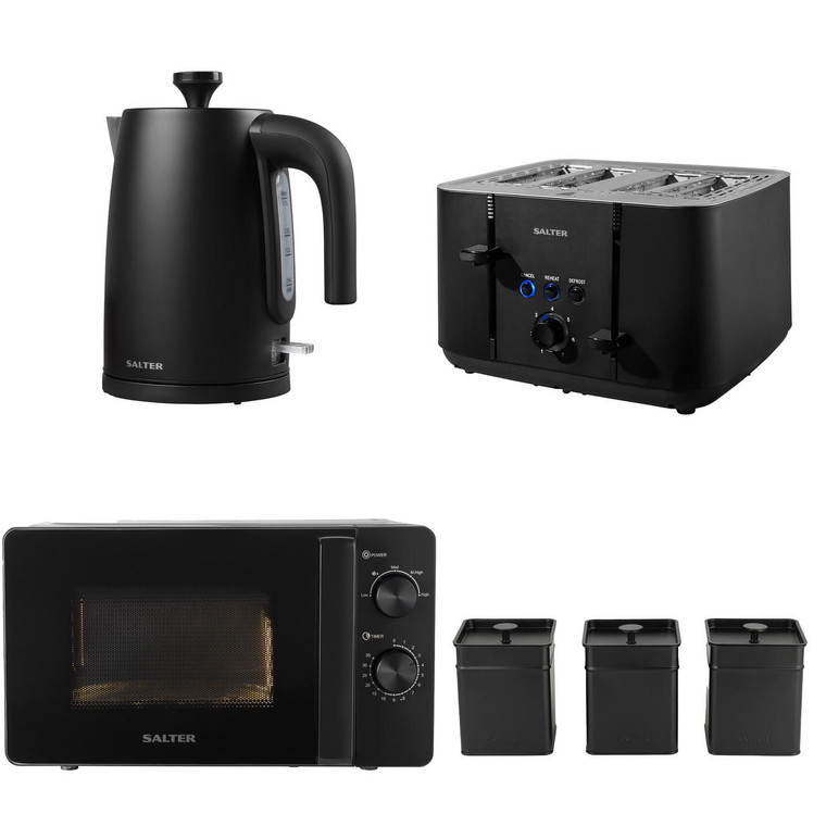 Kuro Kettle, Toaster and Manual Microwave Set – With Storage Cannisters, Black 
