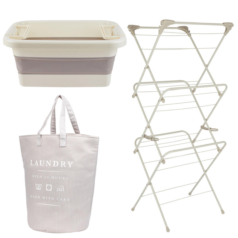 Warm Harmony Laundry Set –  36 L Collapsible Laundry Basket, 40 L Hamper With Long Handles & 3-Tier Airer Salter COMBO-8891 5054061541878 