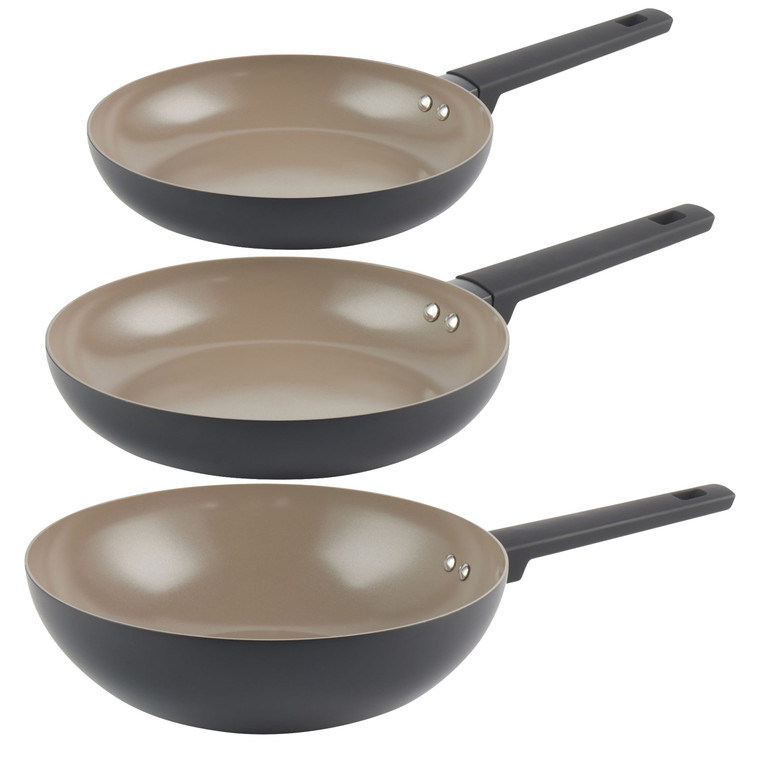 Ceramic 3-Piece Frying Pan & Stir Fry Pan Set 