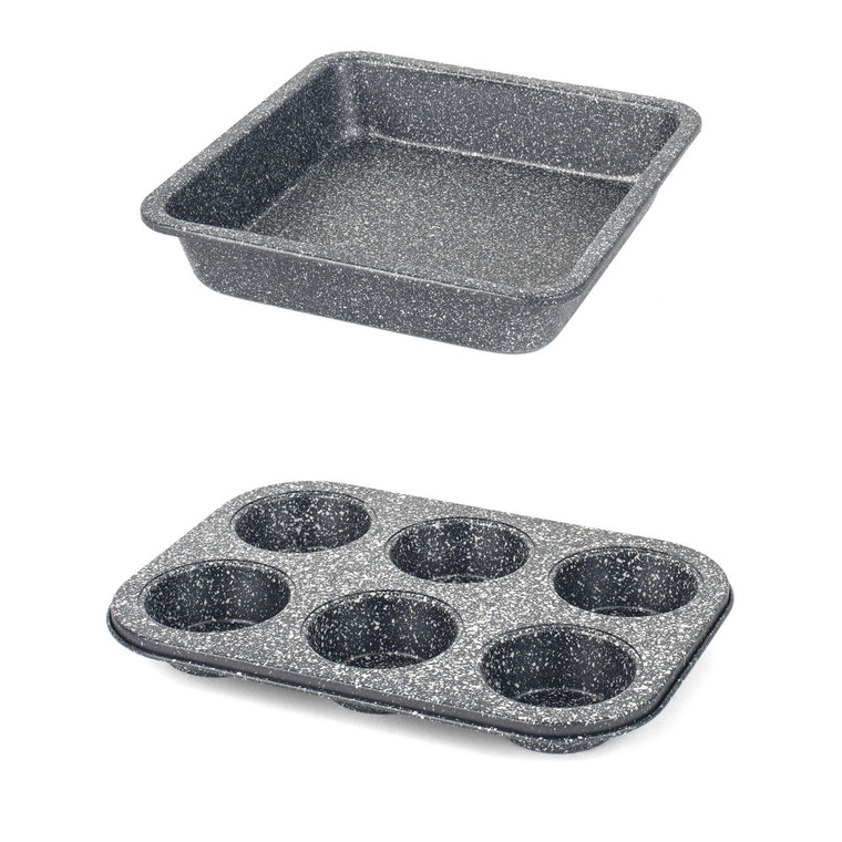 Megastone Square Tin & 6 Cup Muffin Tray Set 