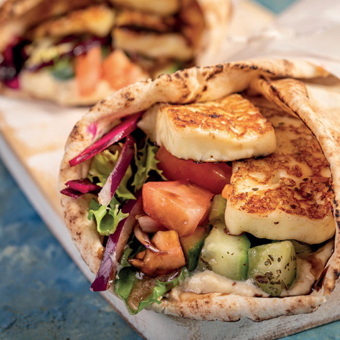 Crispy Halloumi Flatbreads with Hot Honey Dressing