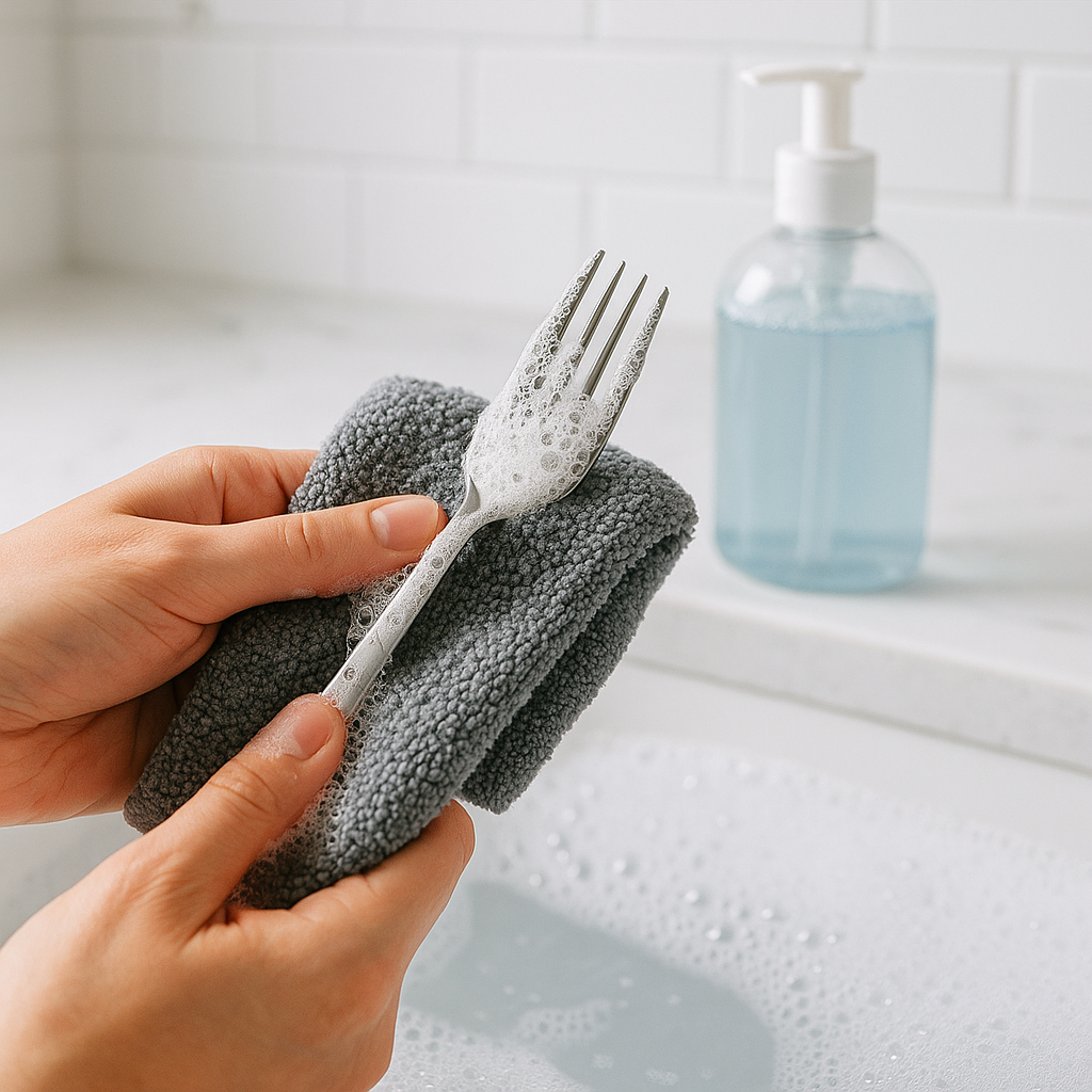 Hand washing a fork