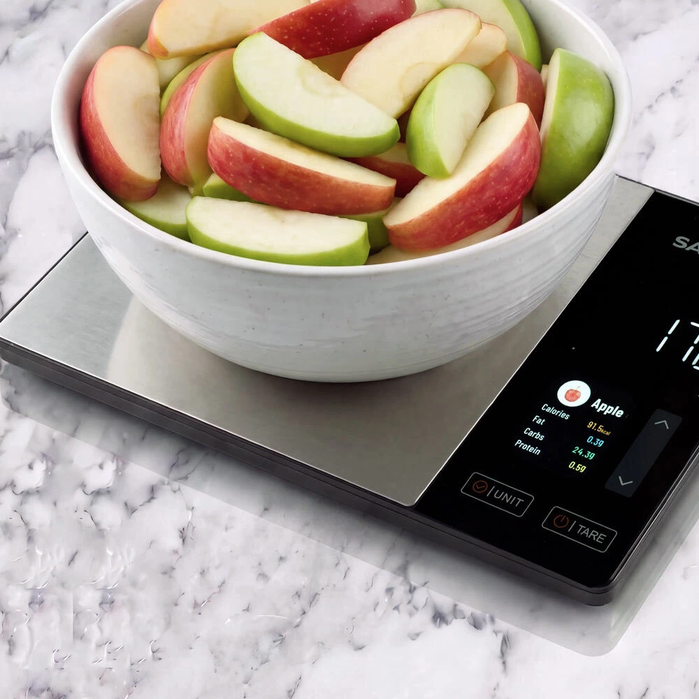Weighing apple slices
