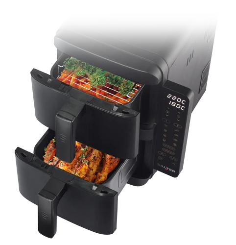 vertical air fryer with drawers open