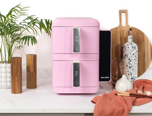 Pink vertical dual drawer air fryer