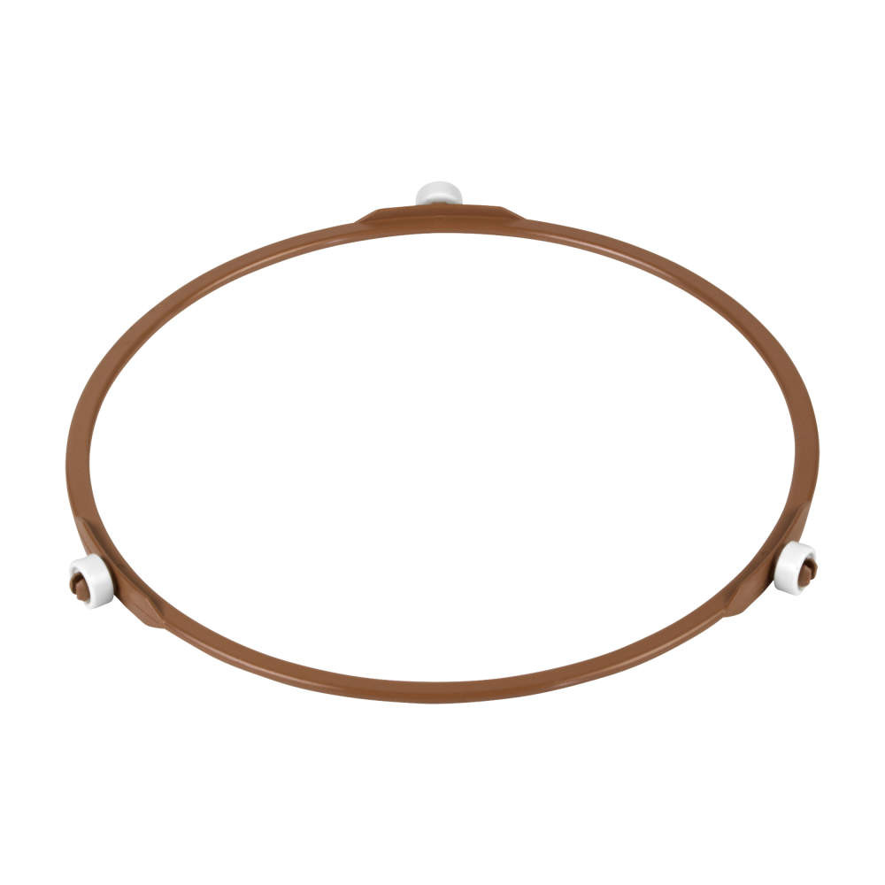 Brown circular microwave turntable support ring with three white rollers