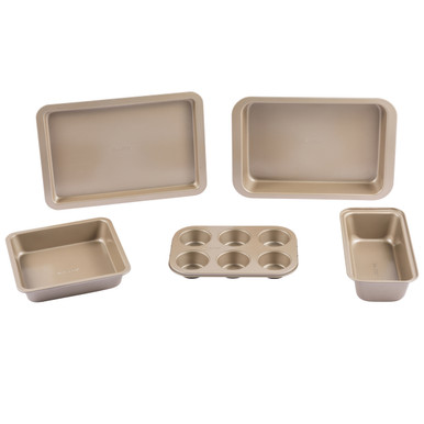 Bakeware Set 8 Piece Non-Stick Professional Home Bakeware Multi Sized Baking Pan Set - Muffin Pan, Loaf Pan and More Gold