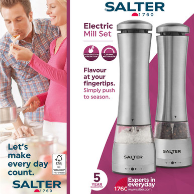 2pc Salter Electronic Salt & Pepper Mill/Shaker/Grinder Kitchen