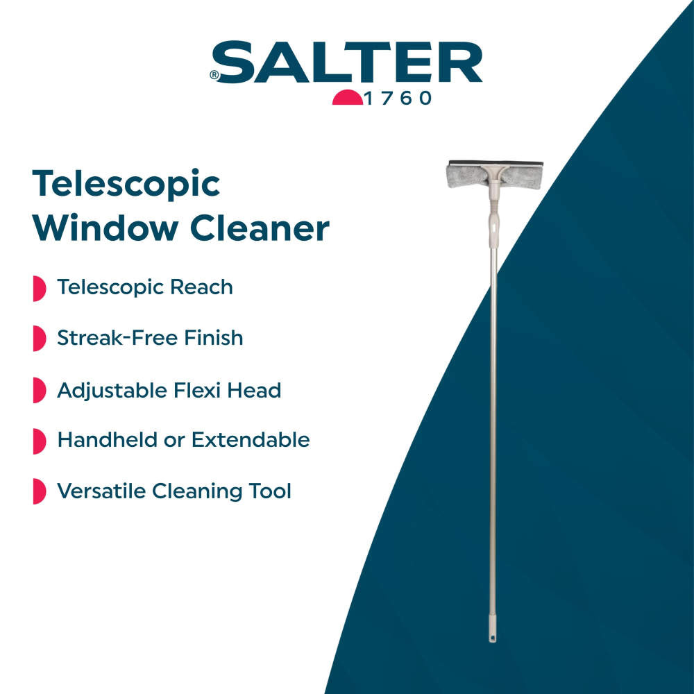 Salter telescopic window cleaner with adjustable head and extendable handle