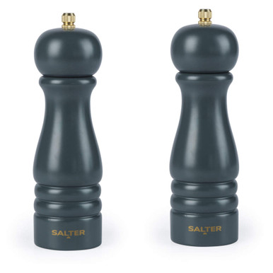 Salter set of two dark grey wooden salt and pepper mills with gold tops