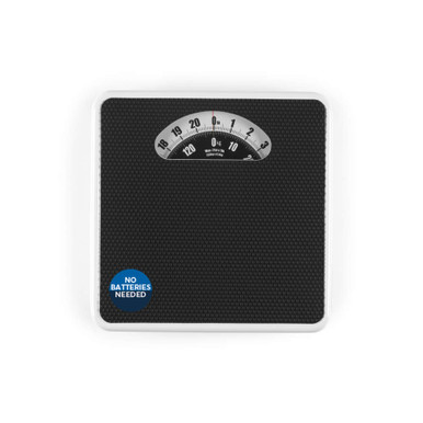 Black mechanical bathroom scale with white trim