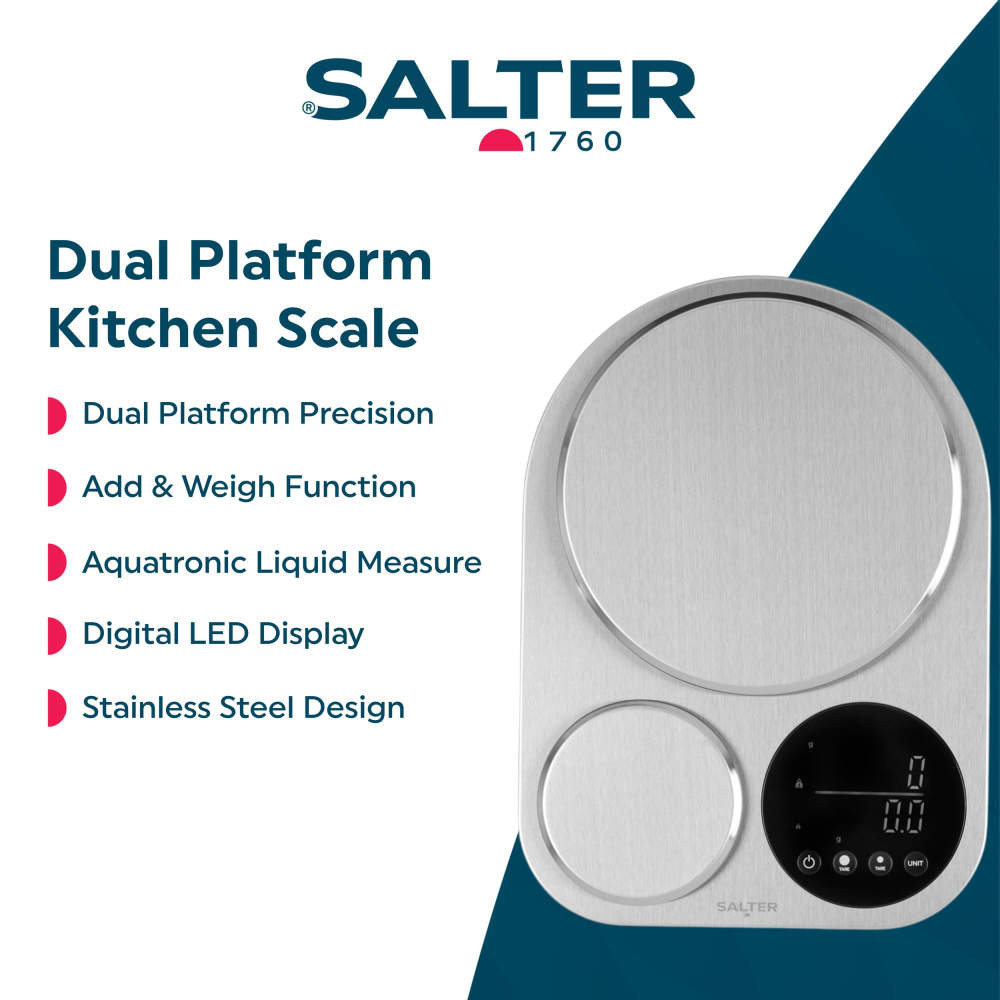 Stainless steel dual platform kitchen scale with digital display