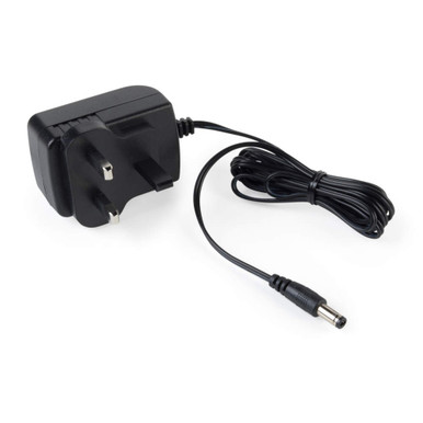 Black UK 3-pin mains power adapter with attached DC cable