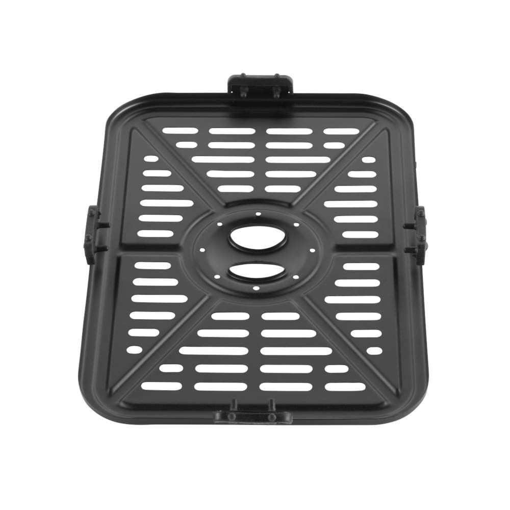 Black rectangular grill tray with slotted surface