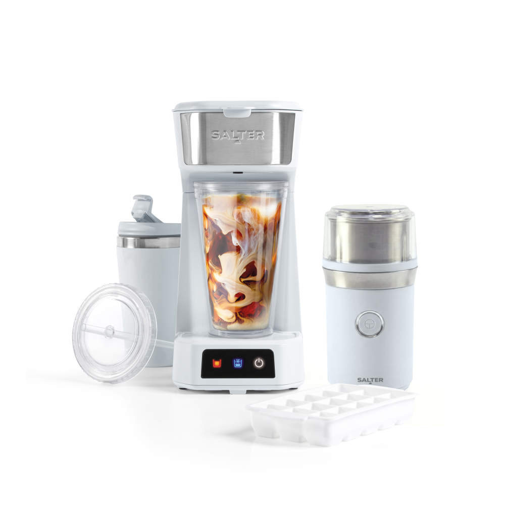 White Salter blender set with cup, grinder and ice cube tray