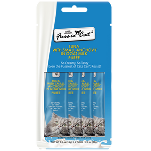 Fussie Cat Treats Super Premium Tuna w/Anchovy in Goat Milk Puree 2oz Fussie Cat Treats Super Premium Tuna w/Anchovy in Goat Milk Puree 2oz