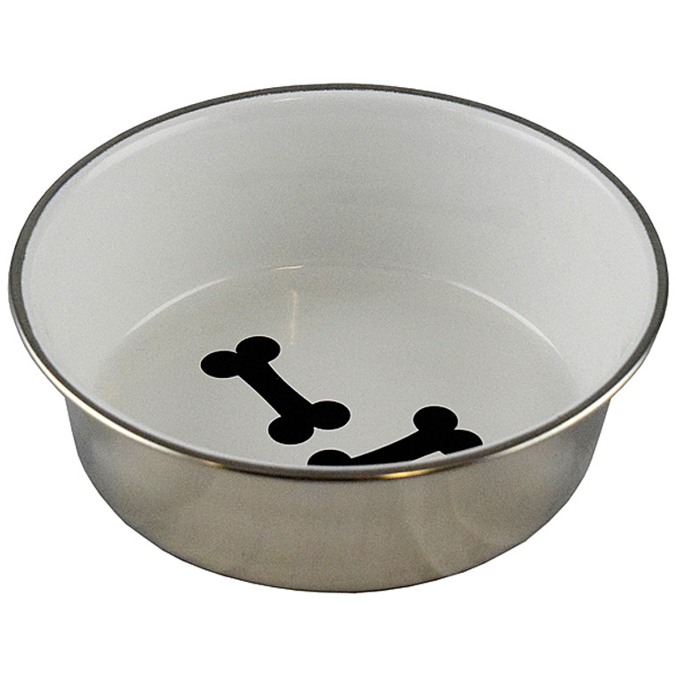 Unleashed Stainless Steel Bowl White & Bones 13CM