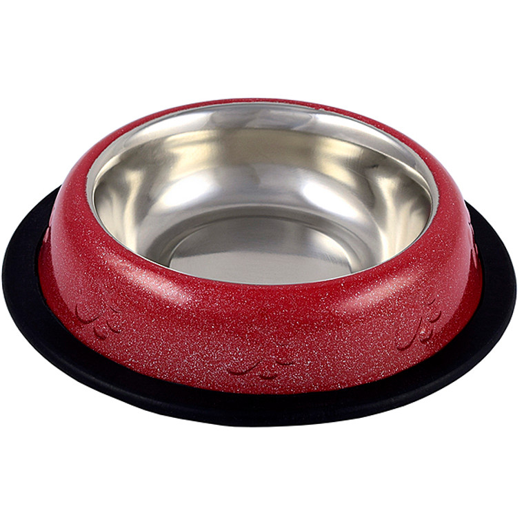 Unleashed Stainless Steel Red Paw Print Cat Dish