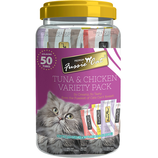 Fussie Cat Treats Tuna & Chicken Puree Variety Pack (5 Flavors) 50pc