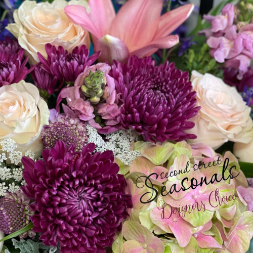 Your mixed bouquet will be created by Second Street Seasonals using the freshest, most beautiful flowers available. The flowers included in each one-of-a-kind bouquet are selected to give maximum value for your money.