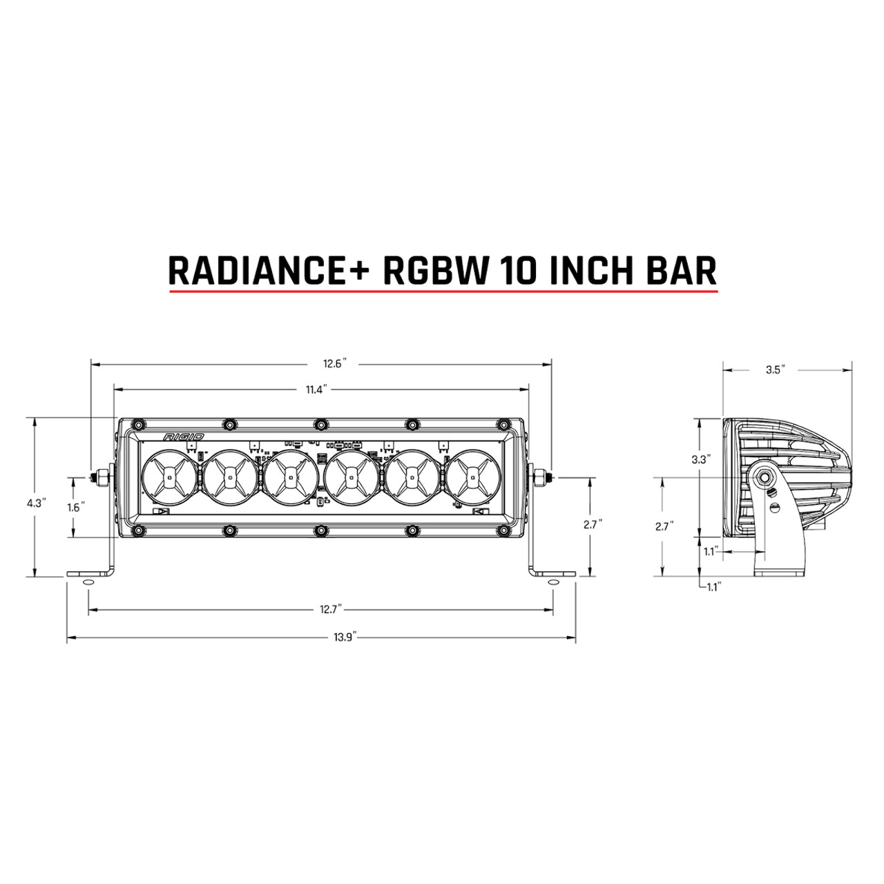 Rigid Industries 210603 10" LED Light Bar Radiance+ SR-Series RGBW w Harness