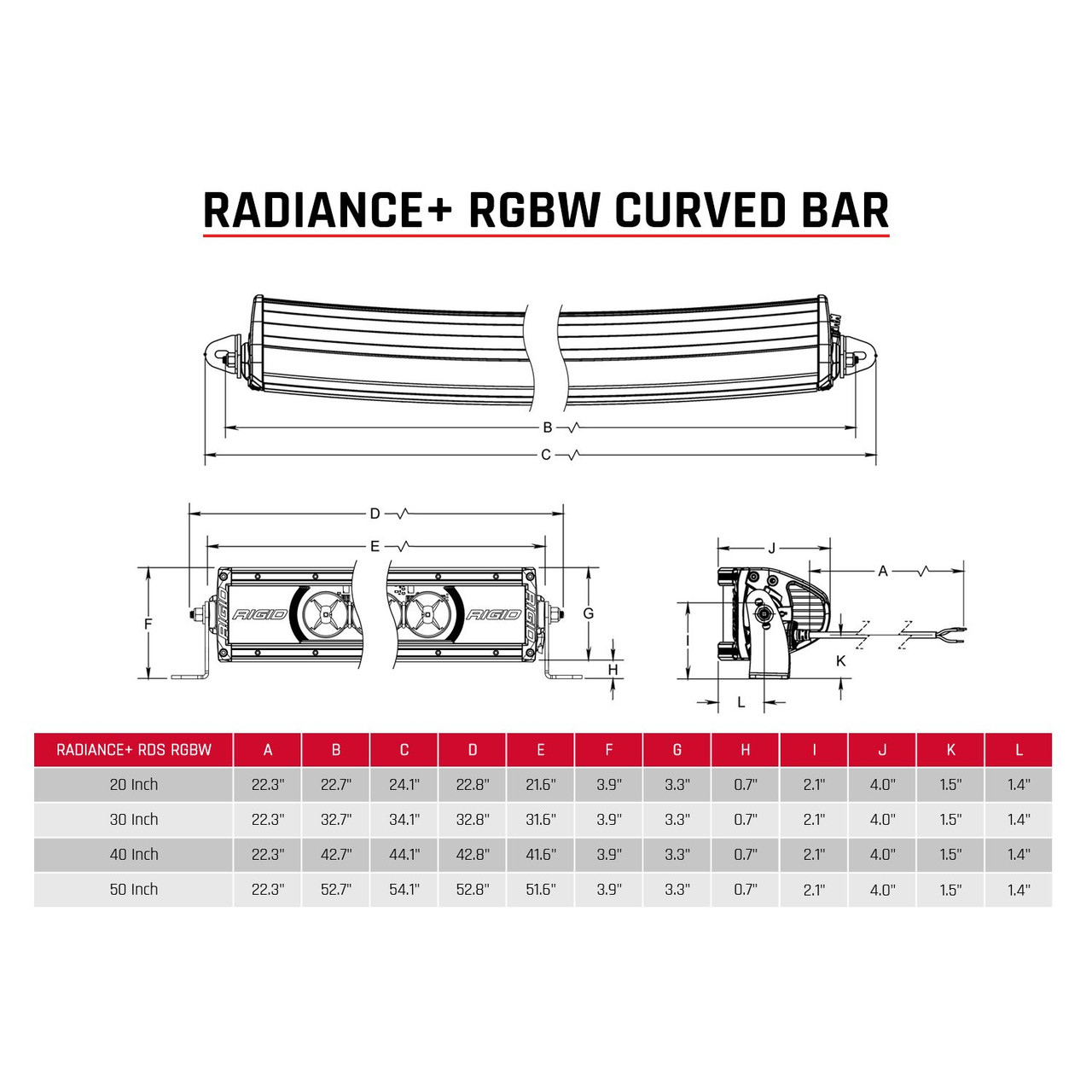 RIGID Industries 350053 Radiance Plus Curved 50"  RGBW LED Light Bar 8 Backlight