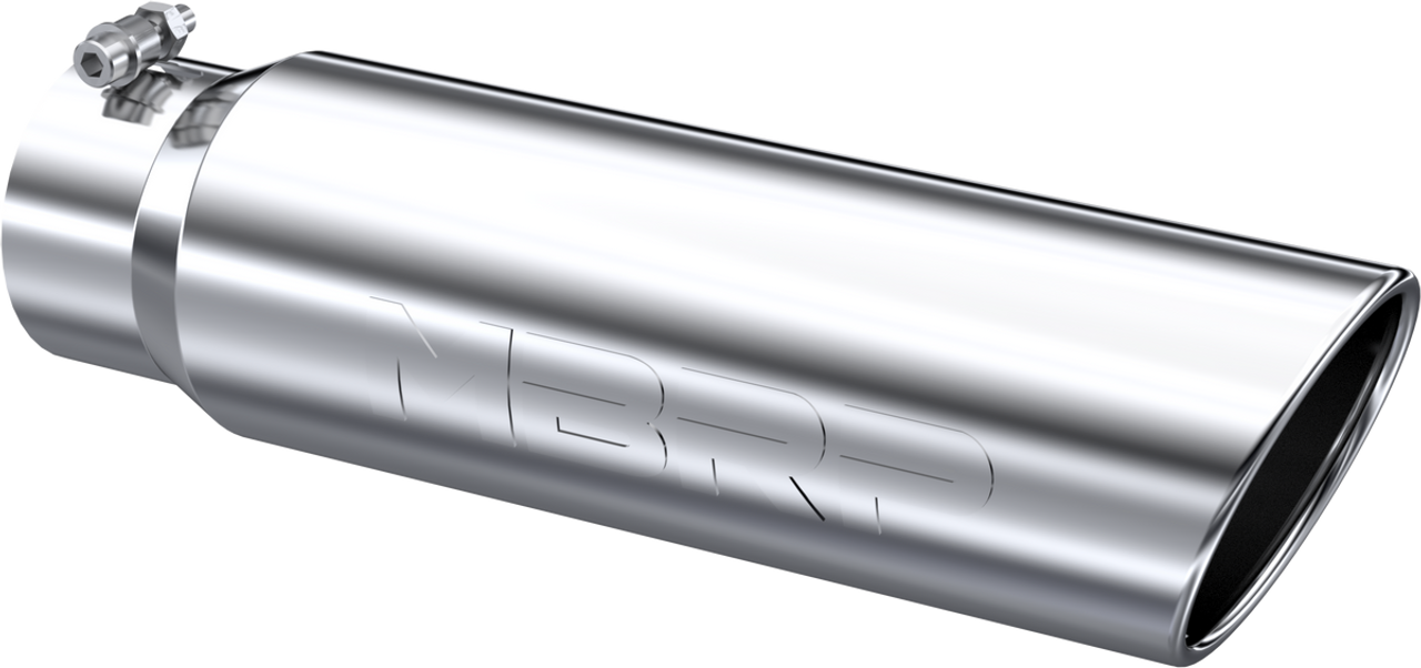 T5124 - MBRP STAINLESS STEEL DIESEL EXHAUST TIP 4" INLET ANGLED ROLLED 5" OUT 18" LENGTH