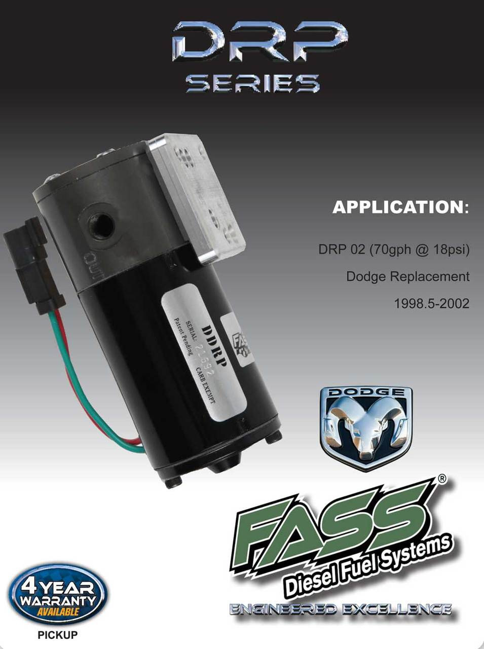 DRP 02 - FASS DDRP FUEL PUMP 1998.5-2002 DODGE CUMMINS DIESEL 5.9L