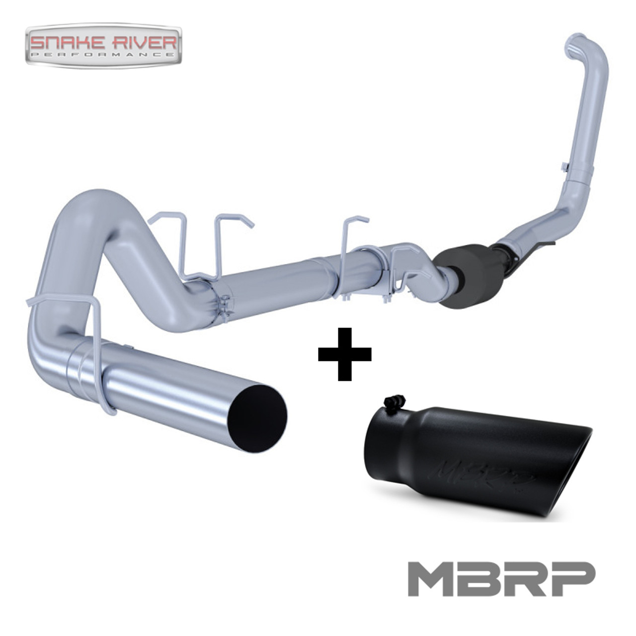 MBRP 4" STAINLESS STEEL EXHAUST 03-07 FORD DIESEL 6.0L NO MUFFLER WITH BLACK TIP - S6212SLM T5051BLK