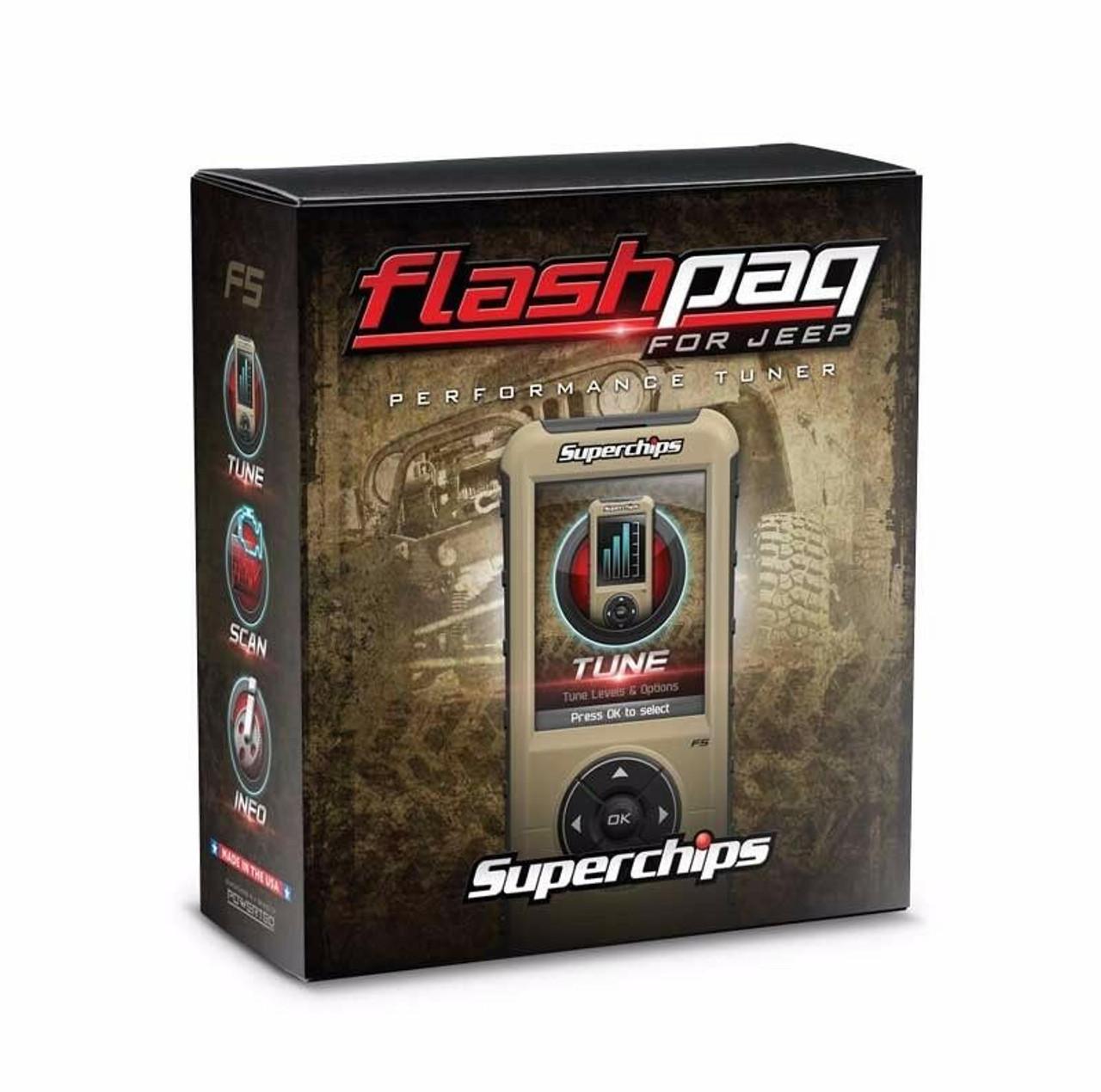 SUPERCHIPS FLASHPAQ F5 TUNER PROGRAMMER 2018-2019 JEEP WRANGLER JL 3.6L 3876-JL