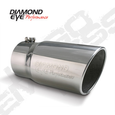 DIAMOND EYE EXHAUST TIP 5" INLET 6" OUTLET STEEL LOGO EMBOSSED 12" LONG BOLT-ON - 5612BRA-DE
