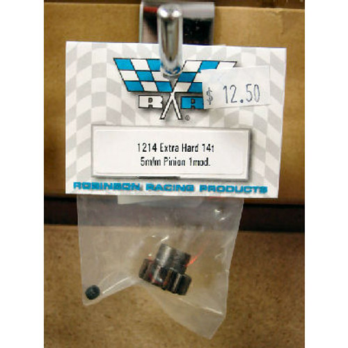 Robinson Racing Extra Hard Steel Mod1 Pinion Gear w/5mm Bore (14T) (RRP1214) Robinson Racing Extra Hard Steel Mod1 Pinion Gear w/5mm Bore (14T) (RRP1214)