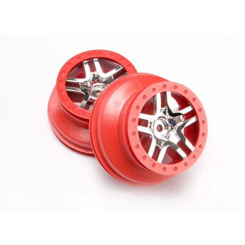 Traxxas Dual Profile Split-Spoke SCT Wheels (Chrome/Red) (2) (Slash Rear) 12mm Hex (TRA6872A) Traxxas Dual Profile Split-Spoke SCT Wheels (Chrome/Red) (2) (Slash Rear) 12mm Hex (TRA6872A)